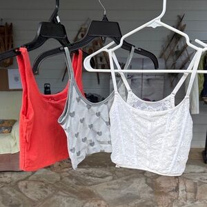 Stylish Women's Lace and Heart Print Tops - White, Gray, Red